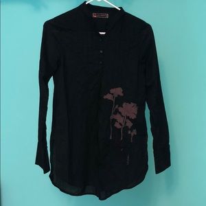 Black Button up with Flower details